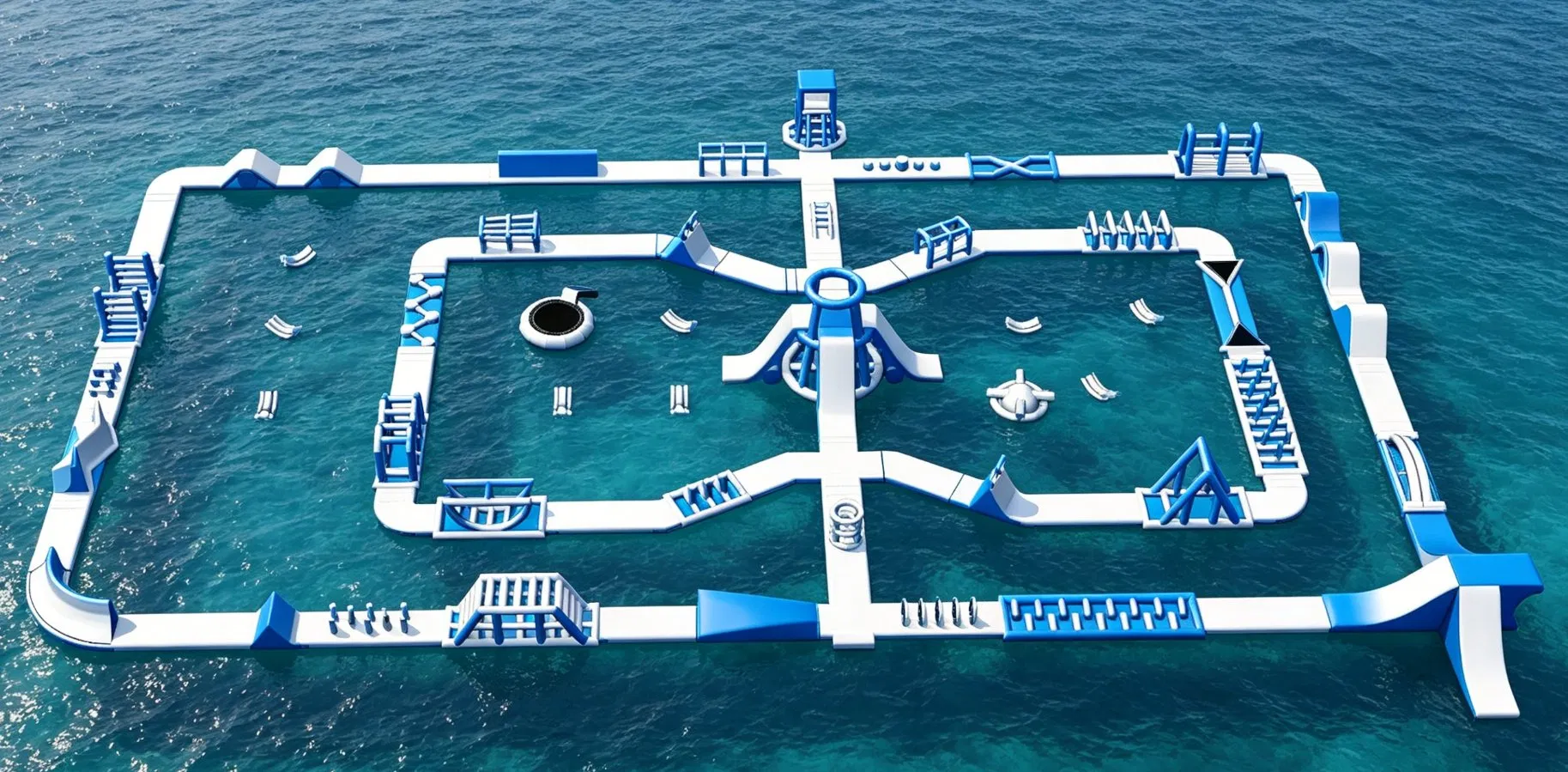 Isla de Parque Acuático Flotante Modular Gigante - Curso de Obstáculos Inflable de Grado Comercial con Toboganes y Paredes de Escalada para Resorts en el Mar, Parque Acuático, Aquapark