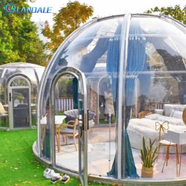 Yurta de policarbonato transparente con baño, tienda de vacaciones impermeable