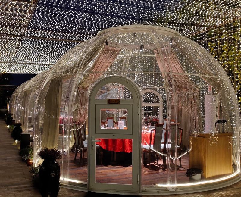 Estilo de vacaciones de diseño moderno, tienda de burbujas iglú, habitación de jardín, tienda de camping, restaurante, sala de reuniones de policarbonato