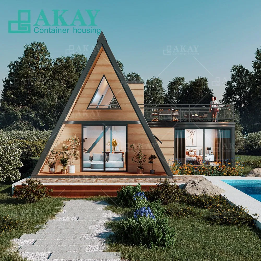 Casa Modular Prefabricada Casa en A Triangular de Alta Gama Instalación Rápida Contenedor Villa Prefabricada con Terraza