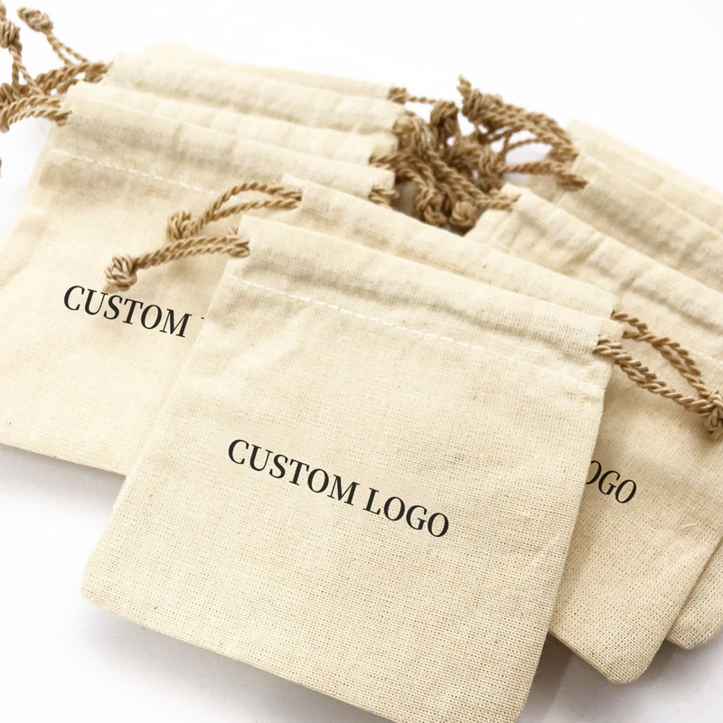 Wholesale Custom Size Eco Friendly Recycled Plain Printed Big Cotton Canvas Pouch Drawstrings Dust Bags with Rope Logo