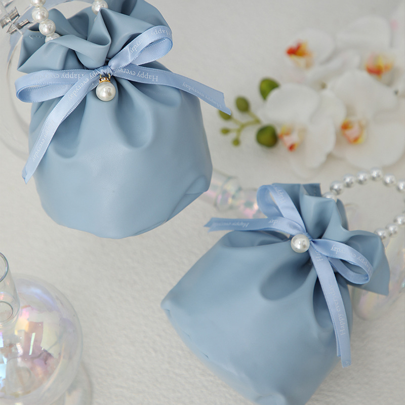 PU Leather Drawstring Gift Bags for Weddings Candy Packaging for Chocolate Cookies for Shower Birthday Parties Event Decorations
