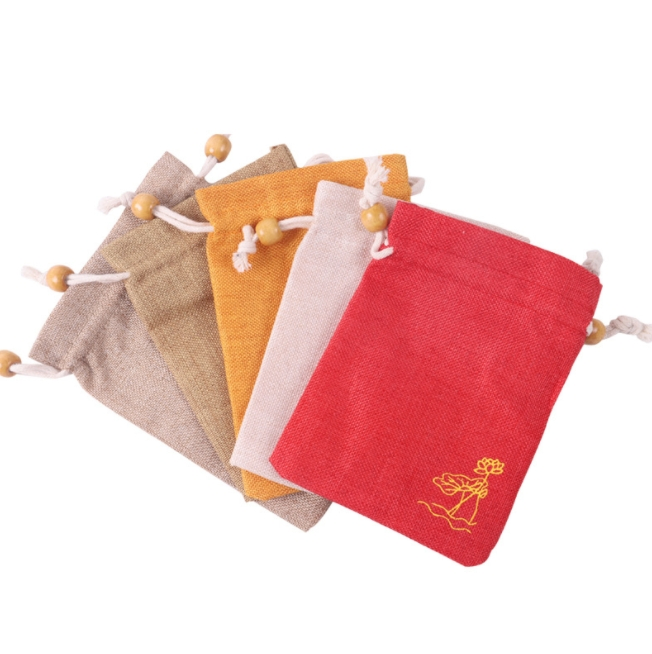 Wholesale Linen Pouches for Buddha Beads Custom Burlap Drawstring Jute Gunny Bag for Jewelry