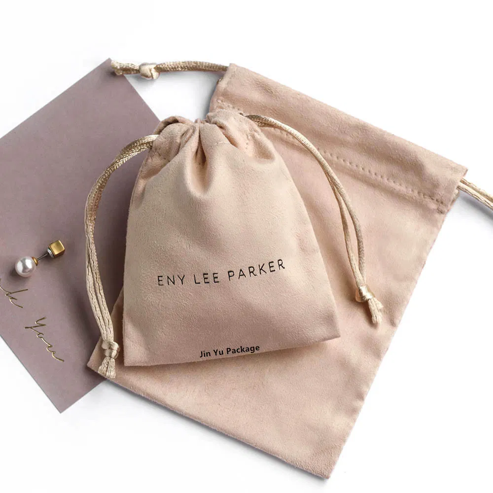 Custom Pink Color Suede Fabric Velvet Drawstrings Jewelry Gift Pouch