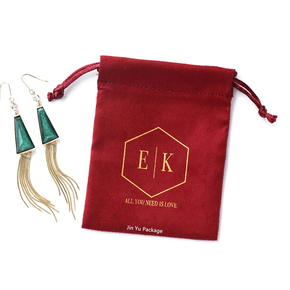 Custom Pink Color Suede Fabric Velvet Drawstrings Jewelry Gift Pouch