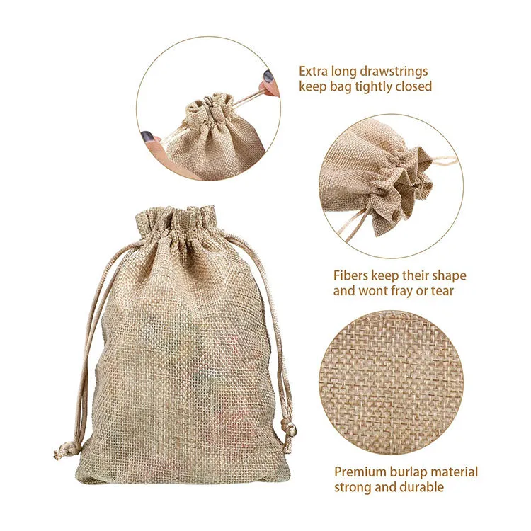 Wholesale Customised Natural Jute Burlap Drawstring Bag Large