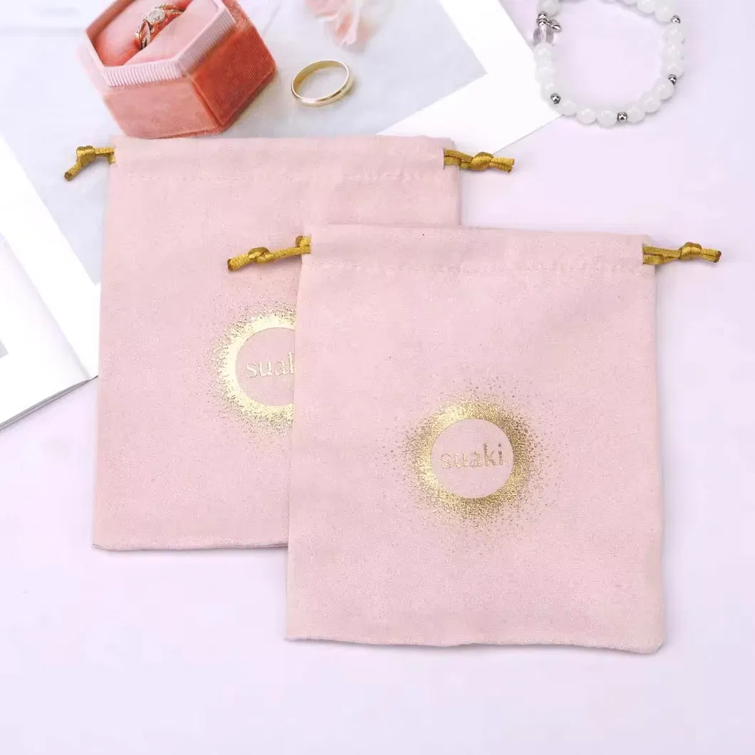 Custom Hot Stamping Suede Pouch Jewelry Perfume Cosmetic Packaging Drawstring Microfiber Bag
