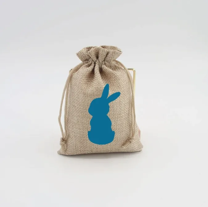 Fashionable 10*14cm Easter Gift Pouch Rabbit Drawstring Cotton Linen Candy Bag