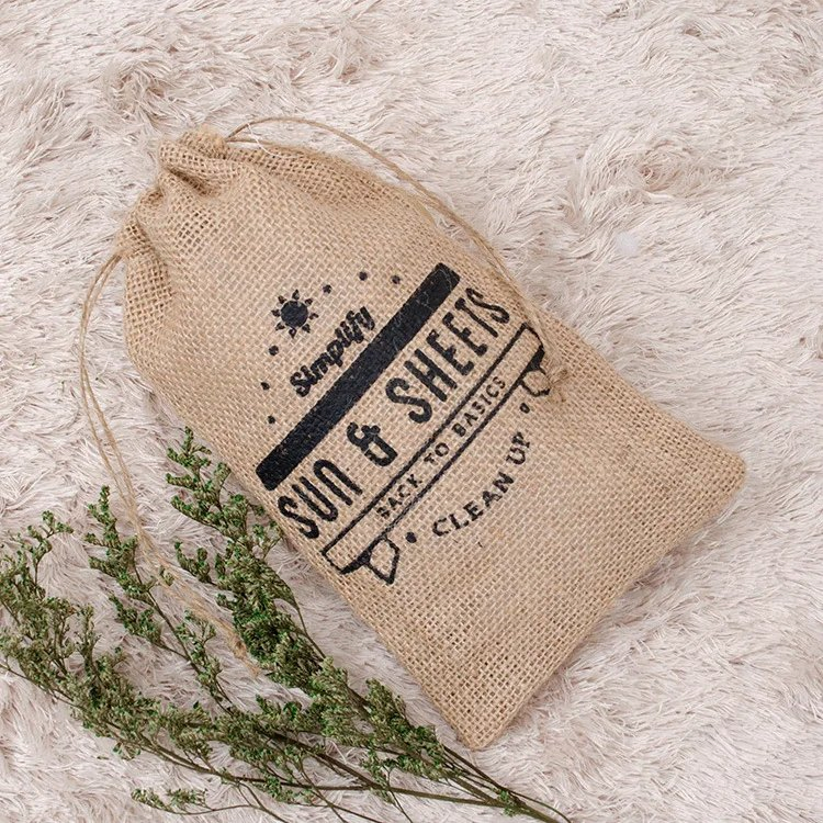 Custom Logo Printed Eco-Friendly Linen Pouch Shopping Drawstring Gift Jute Bag