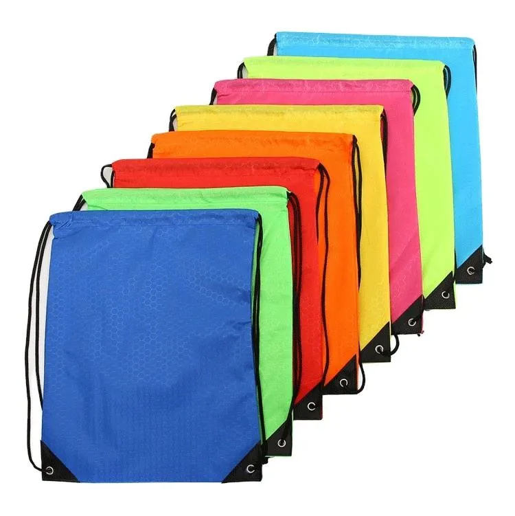 Custom Polyester Nylon Drawstring Backpack with Zipper Pocket Waterproof Gym Sports Training Bag