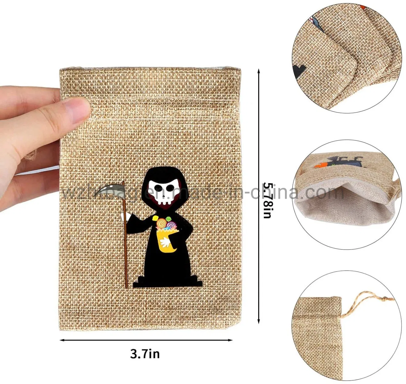 Halloween Treat Jute Candy Gift Sack Pouches with Two Drawstring for Halloween Favors Burlap Bag