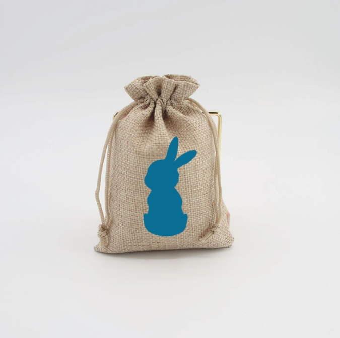 Fashionable 10*14cm Easter Gift Pouch Rabbit Drawstring Cotton Linen Candy Bag