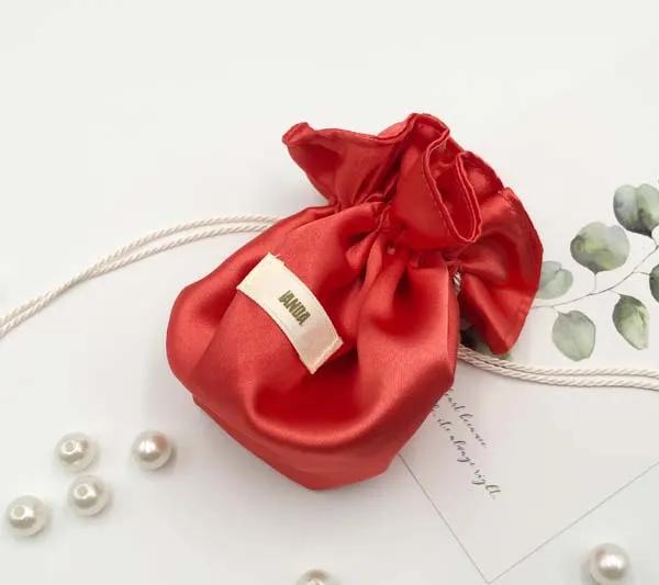 Satin Gift Pouch with Round Bottom Satin Jewelry Bag and Display Jewelry Cushion Set with Custom Logo Silk Ribbon Drawstring