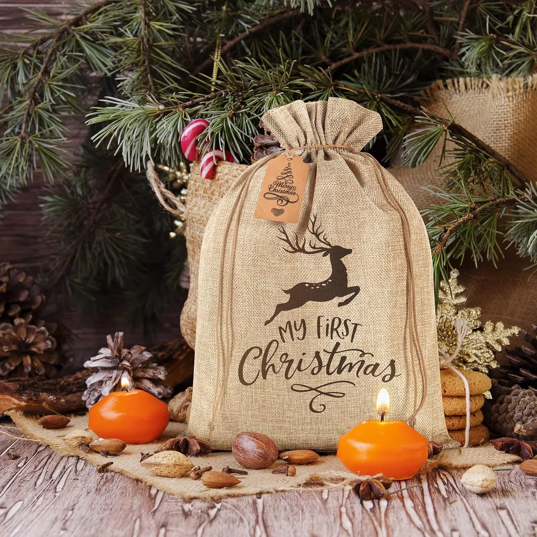 12 X 16 Inches Beige Linen Burlap Bags with Drawstring Burlap Favor Sacks for Wrapping Gifts