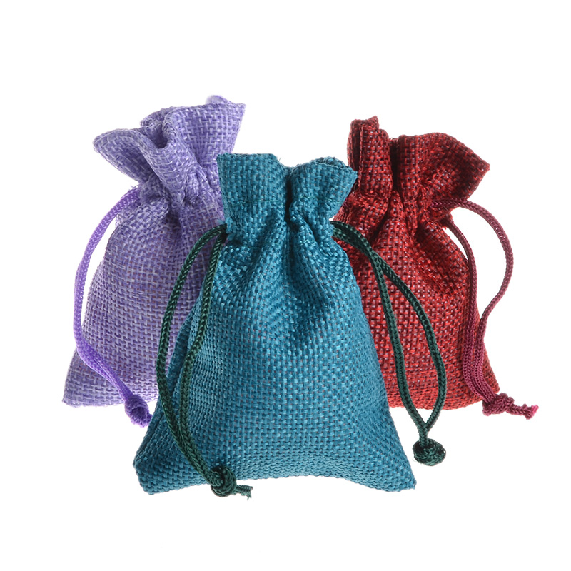 Colorful Linen Jewelry Necklace Pouch Jute Drawstring Gift Bag