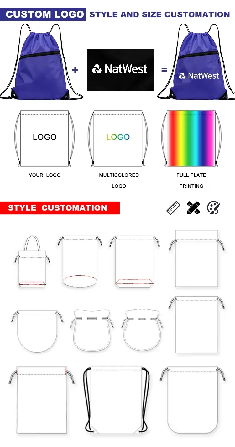 Drawstring Backpack Shopping Polyester Nylon Sports Backpack