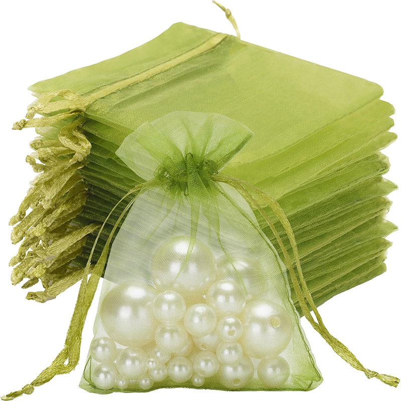 100PCS Small Glossy Mesh Organza Bags 3.6x4.8" Sheer Drawstring Jewelry Party Wedding Favor Candy Bracelet Packaging