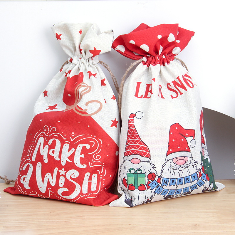 Wholesale Custom Christmas Decoration Printed High Quality Jute Drawstring Gift Bag