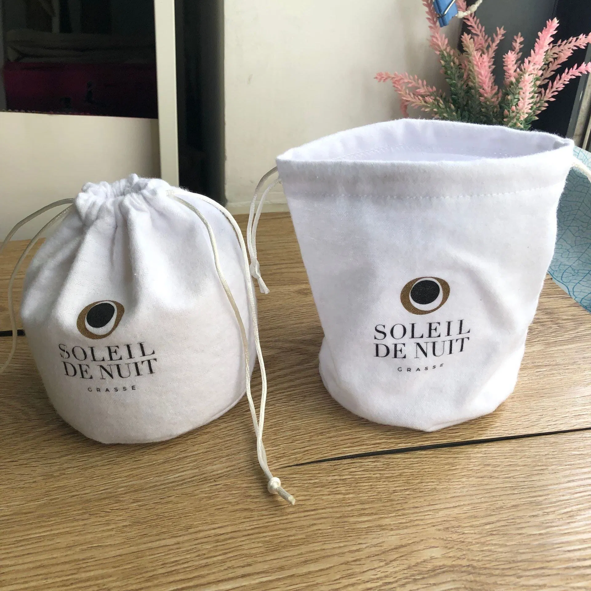 Round Cotton Linen Canvas Gift Drawstring Dust Bag
