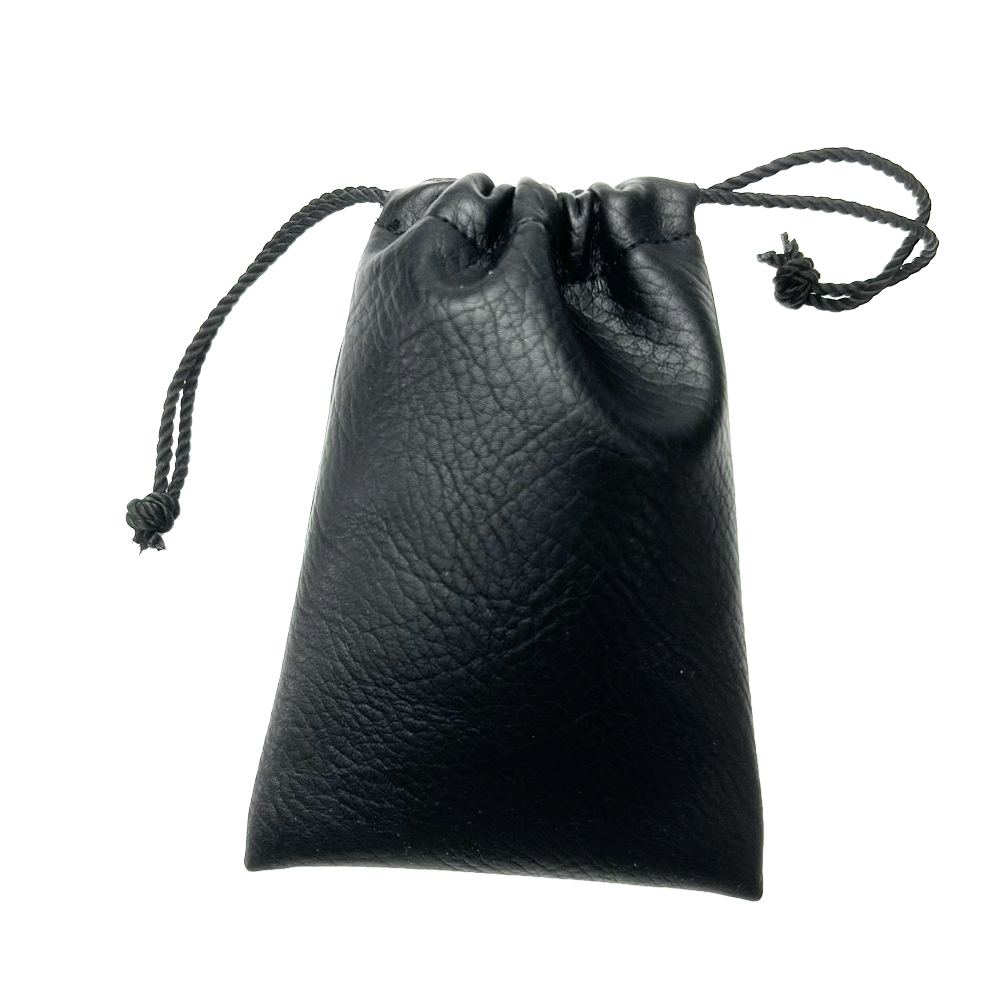 SoSew Deboss logo Drawstring Pu Leather Cosmetic Perfume Pouch Durable Black Leather Bag for Jewelry Earpiece