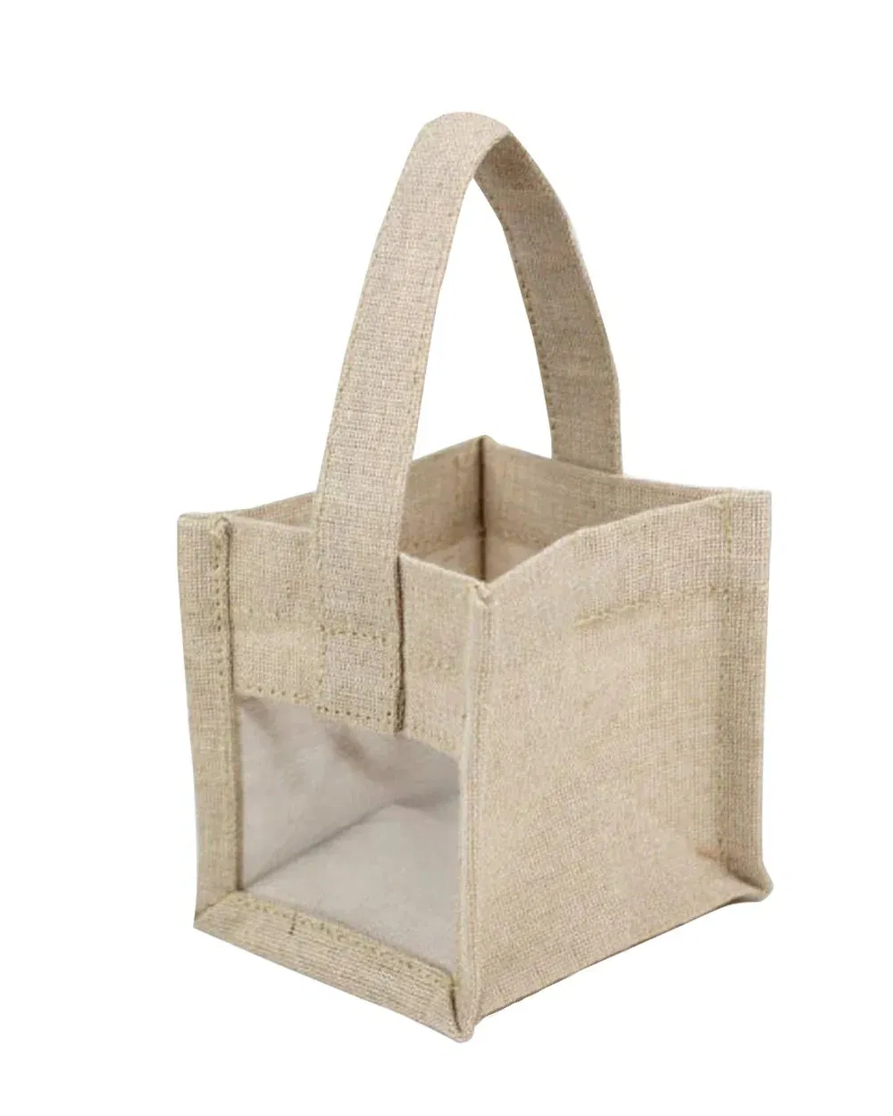 Mini Rustic Wedding Favor Burlap Tote Bag with Clear Window