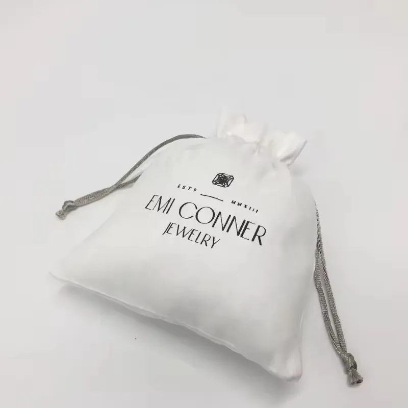 White Soft Velvet Suede Jewelry Pouch Small Fabric Jewelry Drawstring Bag