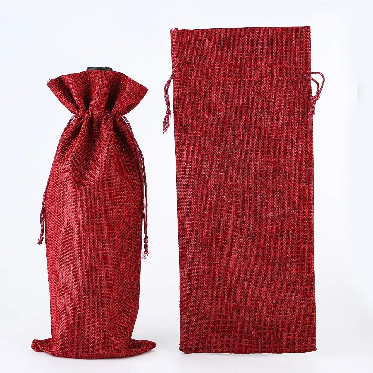 Custom Logo Wine Gift Bags Recyclable Beer Festival Present One Bottle Burlap Drawstring Jute Wine Bag