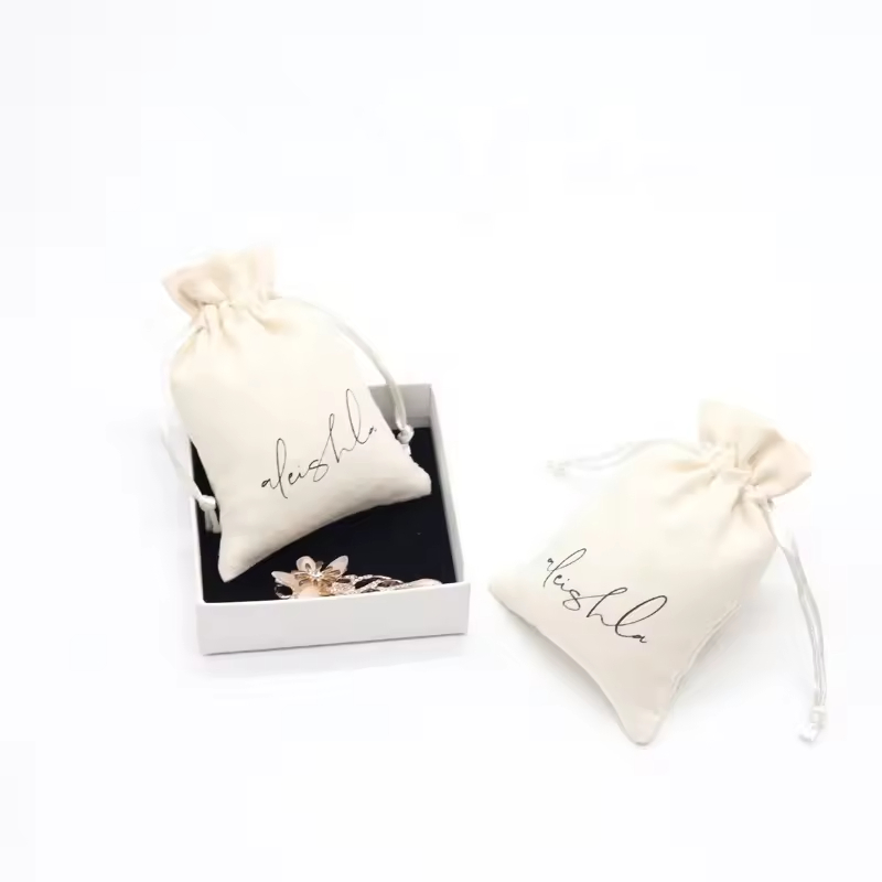Custom Logo Flexography Ruffle Top Cream Imitation Suede Jewellery Gift Bags Suede Pouch Drawstring Jewellery Travel Bags