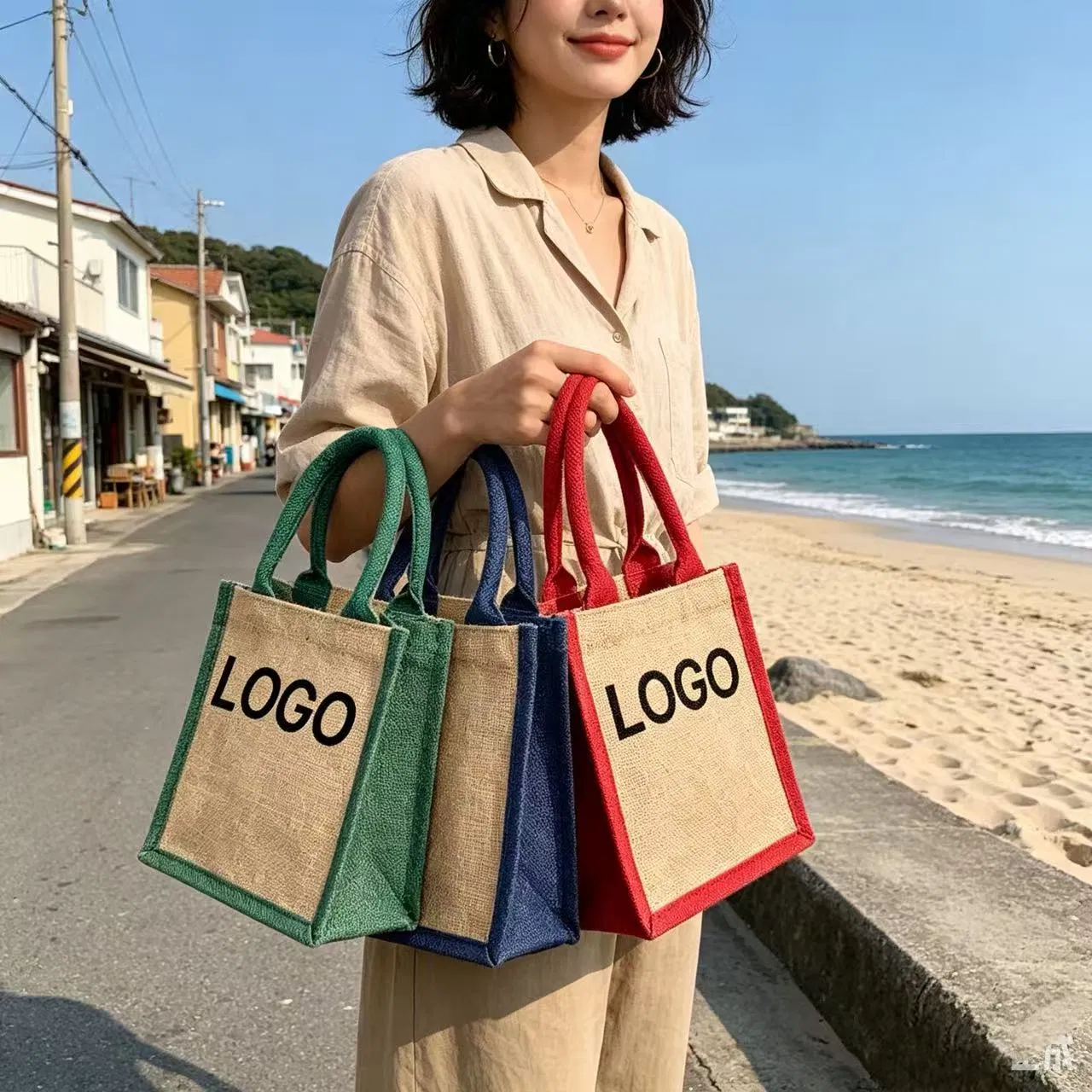 2026 Custom Printed Burlap Colorful Bags Fashion Decorative Bags Custom Design Shopping Bags Fashion Burlap Wedding Favor Jute Tote Bags