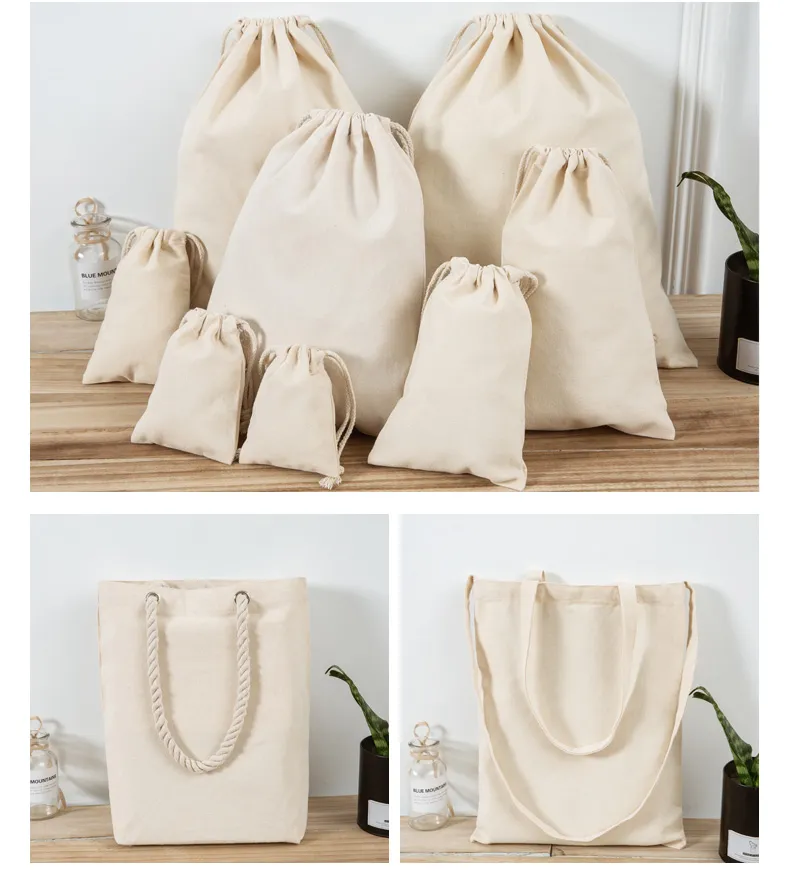 Custom Promotion Cheaper Outdoor Drawstring Cotton Canvas Shopping Tote Bag