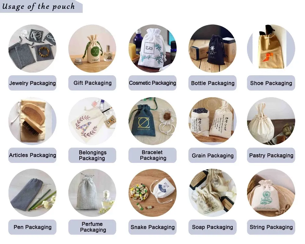 High Quality Canvas Cotton Fabric Packaging Drawstring Small Cloth Pouch Bag