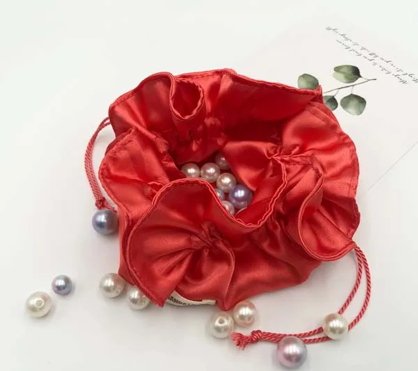 Satin Gift Pouch with Round Bottom Satin Jewelry Bag and Display Jewelry Cushion Set with Custom Logo Silk Ribbon Drawstring