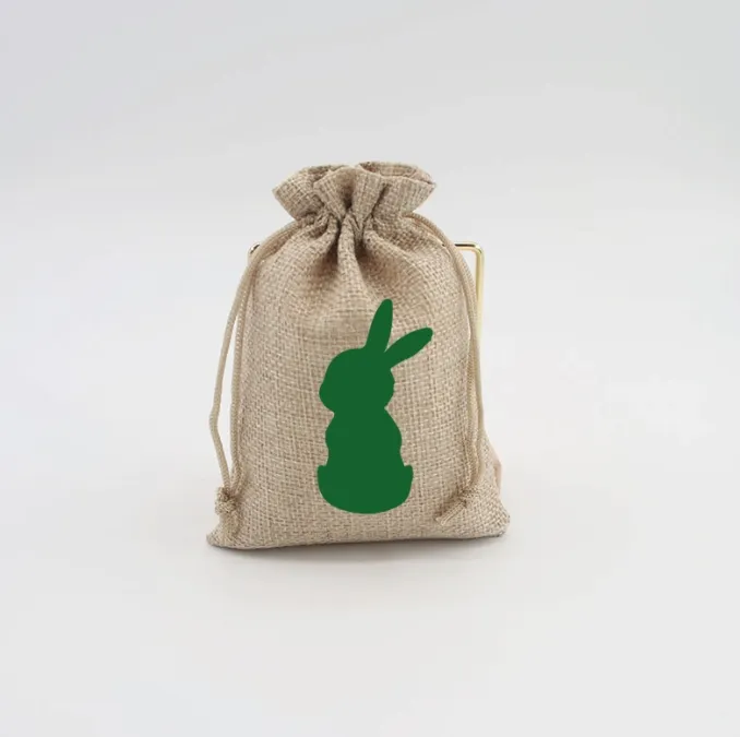 Fashionable 10*14cm Easter Gift Pouch Rabbit Drawstring Cotton Linen Candy Bag