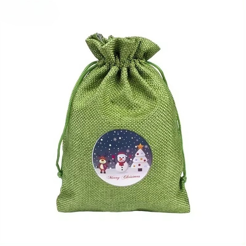 Custom New High Quality Green Linen Drawstring Bags for Packaging for Christmas