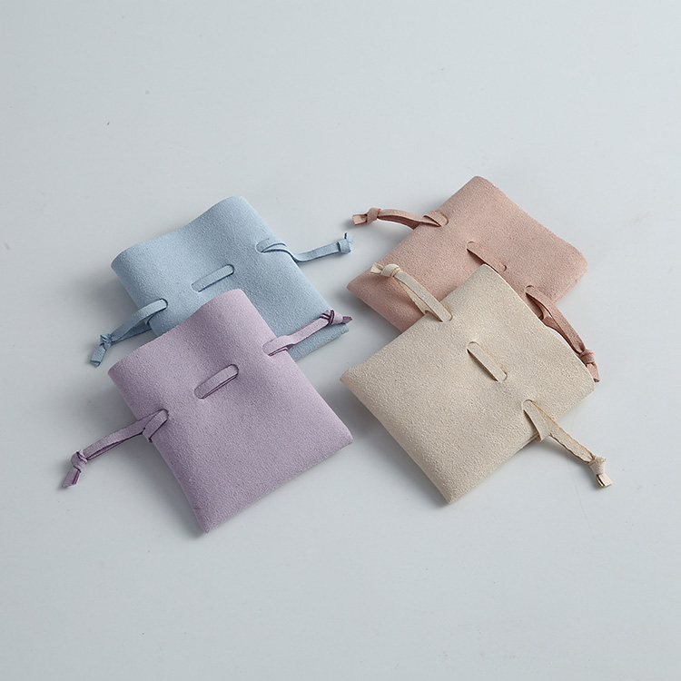 Custom Logo Microfiber Bag with Drawstring Pouches 8x10cm Small Jewelry Gift Bags Faux Leather Earring Ring Wedding Favor