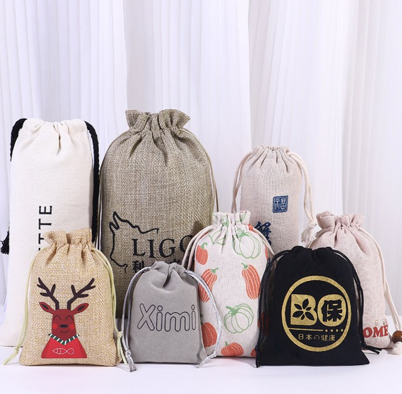 Wholesale Linen Pouches for Buddha Beads Custom Burlap Drawstring Jute Gunny Bag for Jewelry