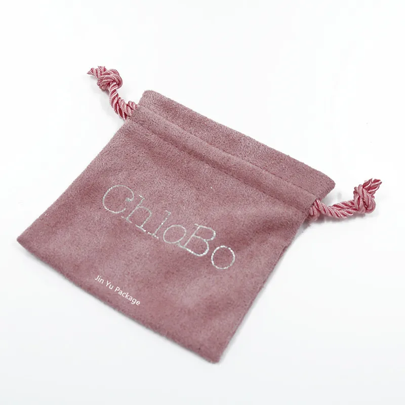 Custom Pink Color Suede Fabric Velvet Drawstrings Jewelry Gift Pouch