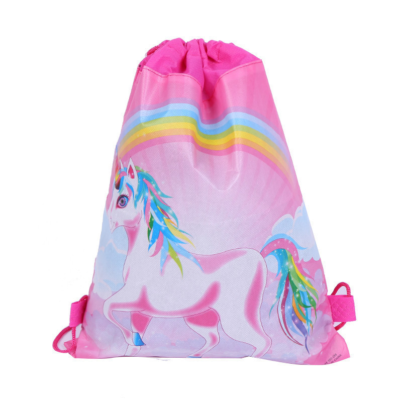 Pink Unicorn Cartoon Kids Drawstring Backpack Nylon String Travel Sports Shoes Drawstring Backpack