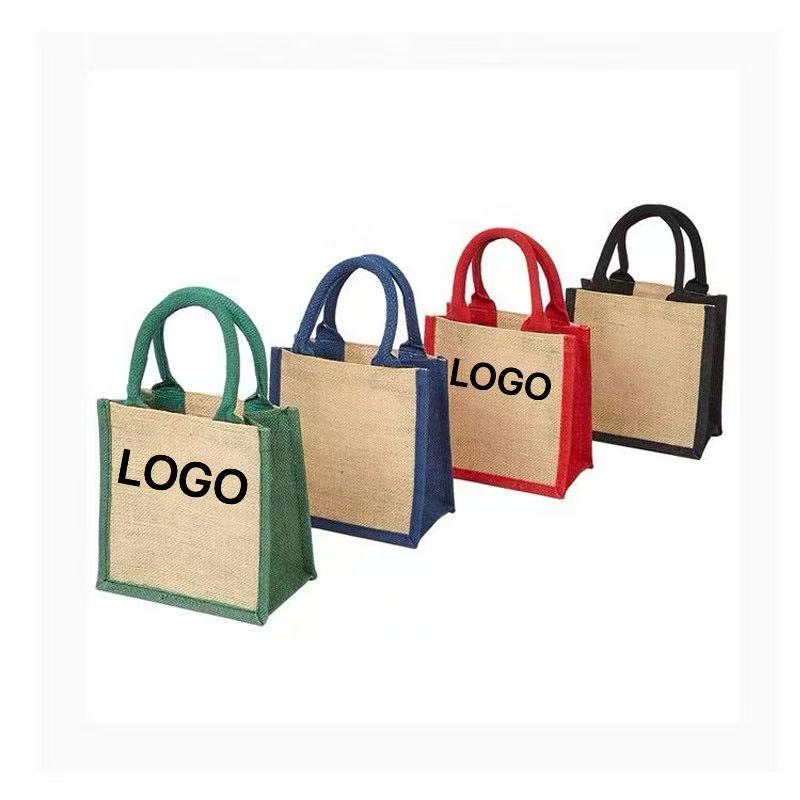 2026 Custom Printed Burlap Colorful Bags Fashion Decorative Bags Custom Design Shopping Bags Fashion Burlap Wedding Favor Jute Tote Bags