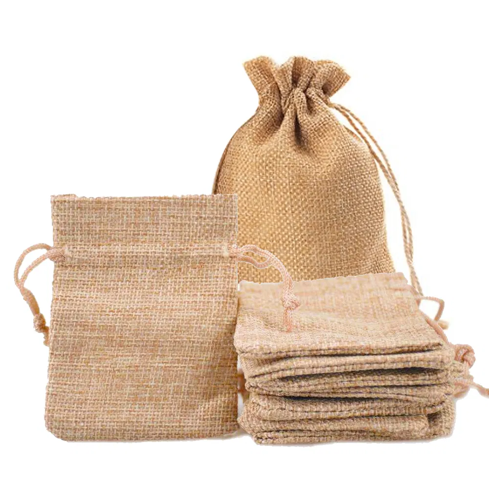 Top Quality Portable Custom Eco Friendly Shopping Bag Print Small Drawstring Jute Pouch Jewelry Jute Coffee Bag Reusable Jute Dust Bag