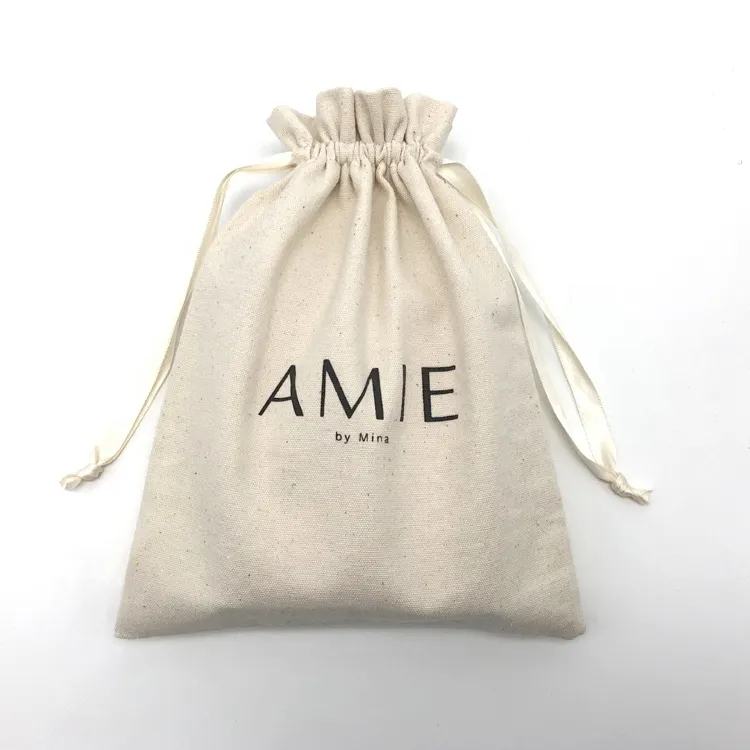 Custom Logo Muslin String Bag Eco Cotton Canvas Drawstring Pouch Bag for Gift