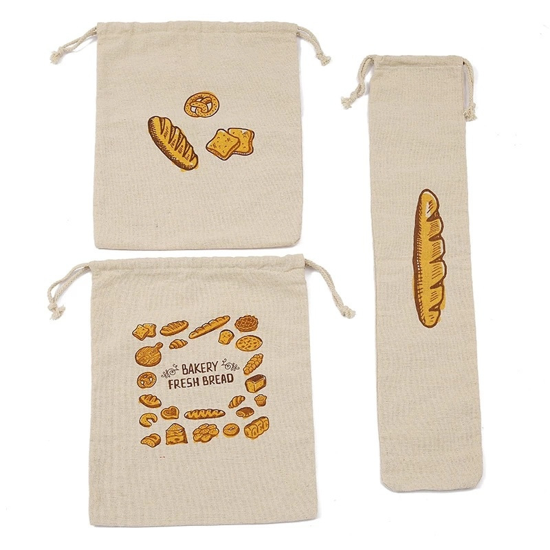 Custom Hot French Baguette Bread Bag Creative Snack Packaging Cotton Bag Reusable Drawstring Shopping Canvas Bag