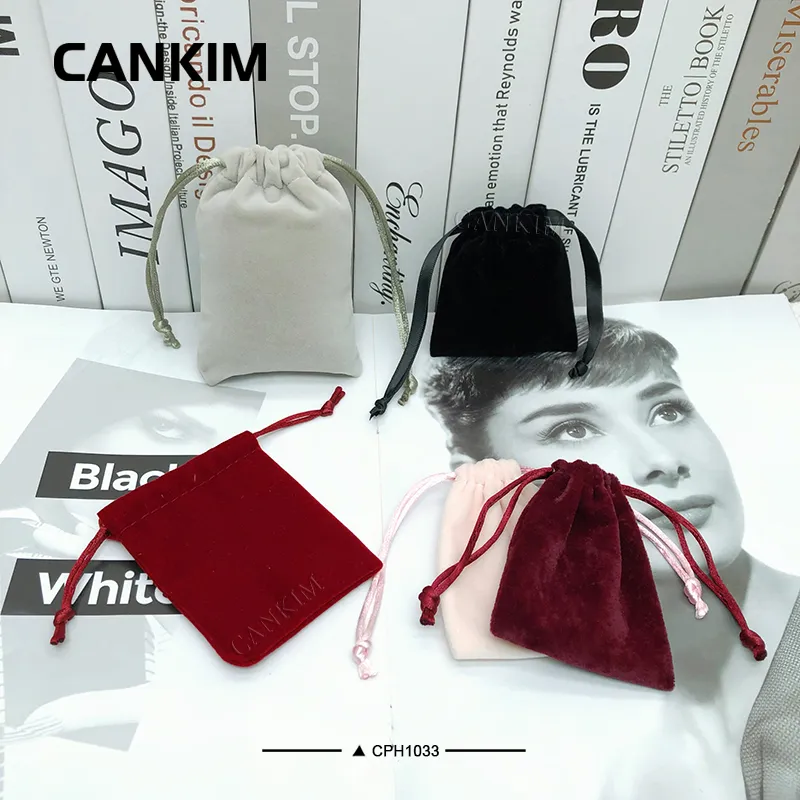 Customized Velvet Jewelry Drawstring Pouches Bag Pink Suede Gift Pouch