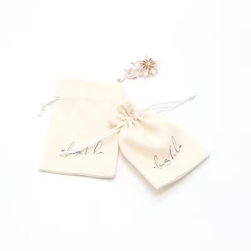 Custom Logo Flexography Ruffle Top Cream Imitation Suede Jewellery Gift Bags Suede Pouch Drawstring Jewellery Travel Bags