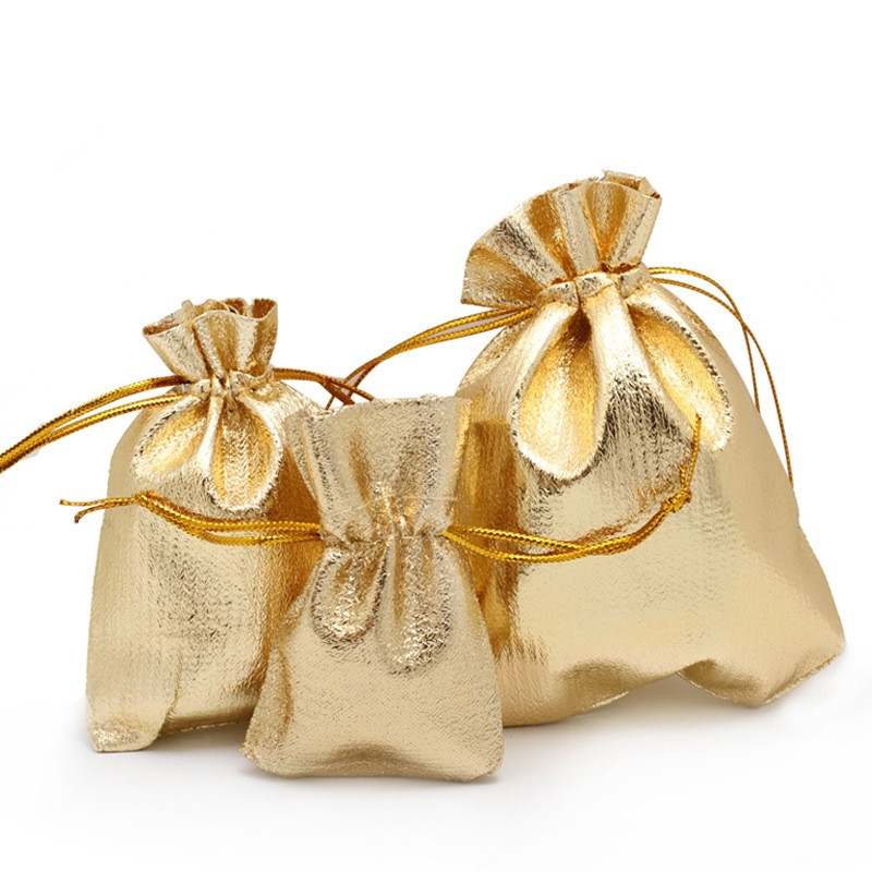 Small Gold and Silver Metallic Drawstring Dust Bag for Jewelry Gift Wedding Candy Packing