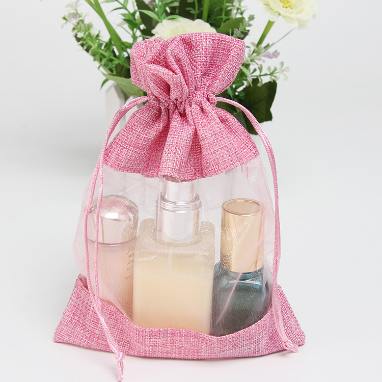 Clear Mini Promotional Burlap Jute Gift Bag Fashionable Pull String Pouch Jute Bag Custom Printed Burlap Tote Bag Drawstring Storage Bag