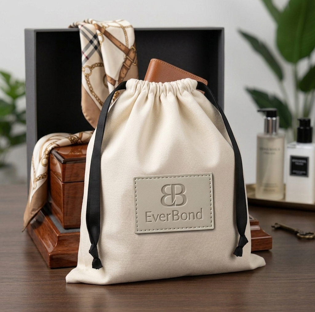 Premium Custom Logo Cotton Canvas Drawstring Bag Luxury Velvet Gift Pouches For Jewelry Handbag Purse Packaging Dust Bag
