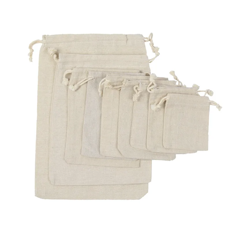Wholesale Promotion Canvas Drawstring Gift Bag Practical Small Storage Bag Cotton and Linen