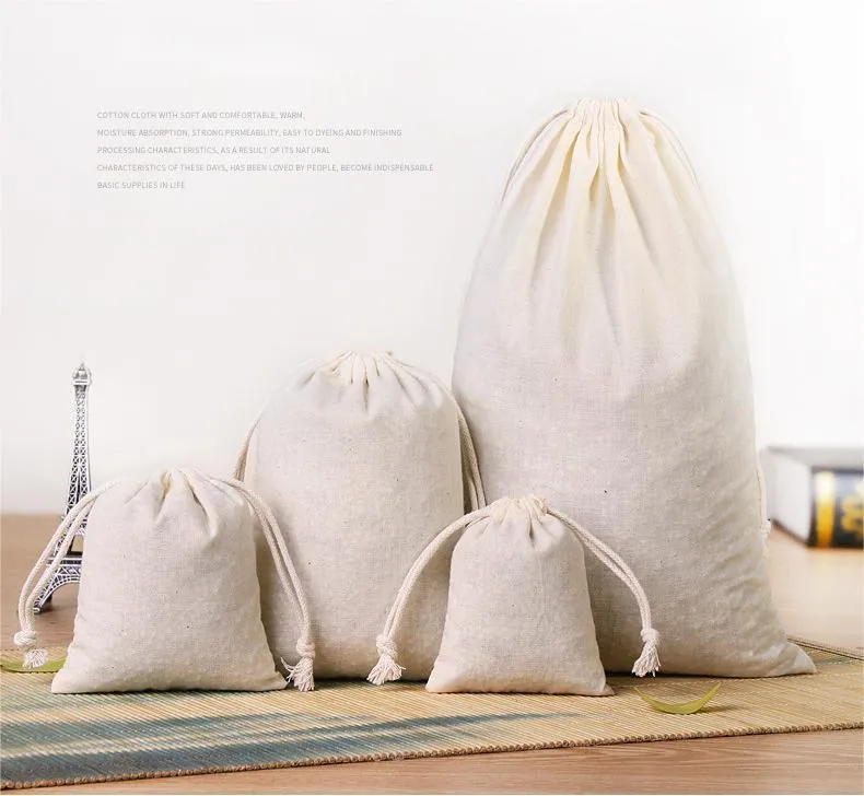 Cotton Storage Bags with Drawstrings Canvas Fabric Bread Bagsbulk Food Produce Reusable Muslin Natural Potato Onion Storage Bags for Cloth Shoe Bags