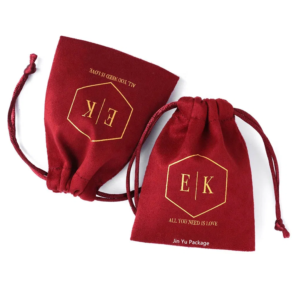 Custom Pink Color Suede Fabric Velvet Drawstrings Jewelry Gift Pouch